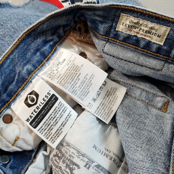 Levis 501 Sport Tape Hi-Rise Cutoff Button Fly Denim Blue Jean Shorts Womens W26 - Picture 7 of 13